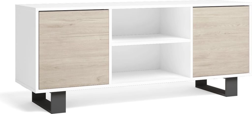 TV-Schränke für Wohnzimmer, Modell Wind, Weiß und Eiche farbe, 137x40x57cm