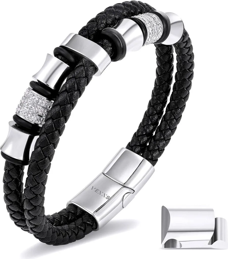 Bracelet homme tressé en cuir véritable Evil noir avec attache aimantée