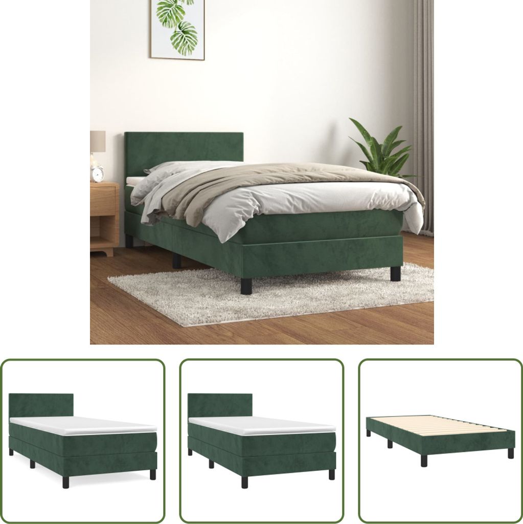 The Living Store Boxspringbett mit Matratze Dunkelgrün 90x200 cm Samt