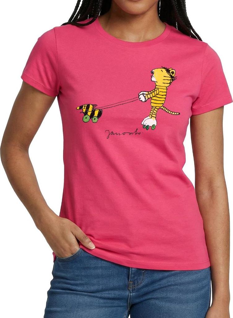 Spreadshirt Janosch Tiger auf Rollschuhen Frauen T-Shirt, XL, Azalea