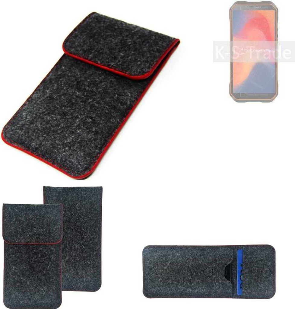 K-S-Trade Handy Schutz Hülle kompatibel mit Doogee S51 Schutzhülle Handyhülle Filztasche Pouch Tasche Case Sleeve Filzhülle dunkelgrau roter Rand