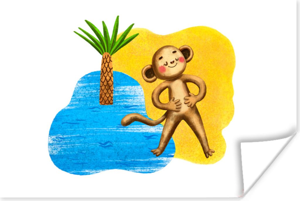 MuchoWow Poster Affe - Strand - Palme - Meer 30x20 cm - Plakate - Print