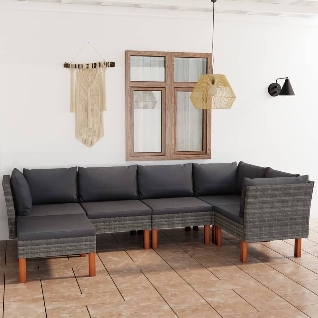 The Living Store 6-tlg. Garten-Lounge-Set mit Kissen Poly Rattan Grau