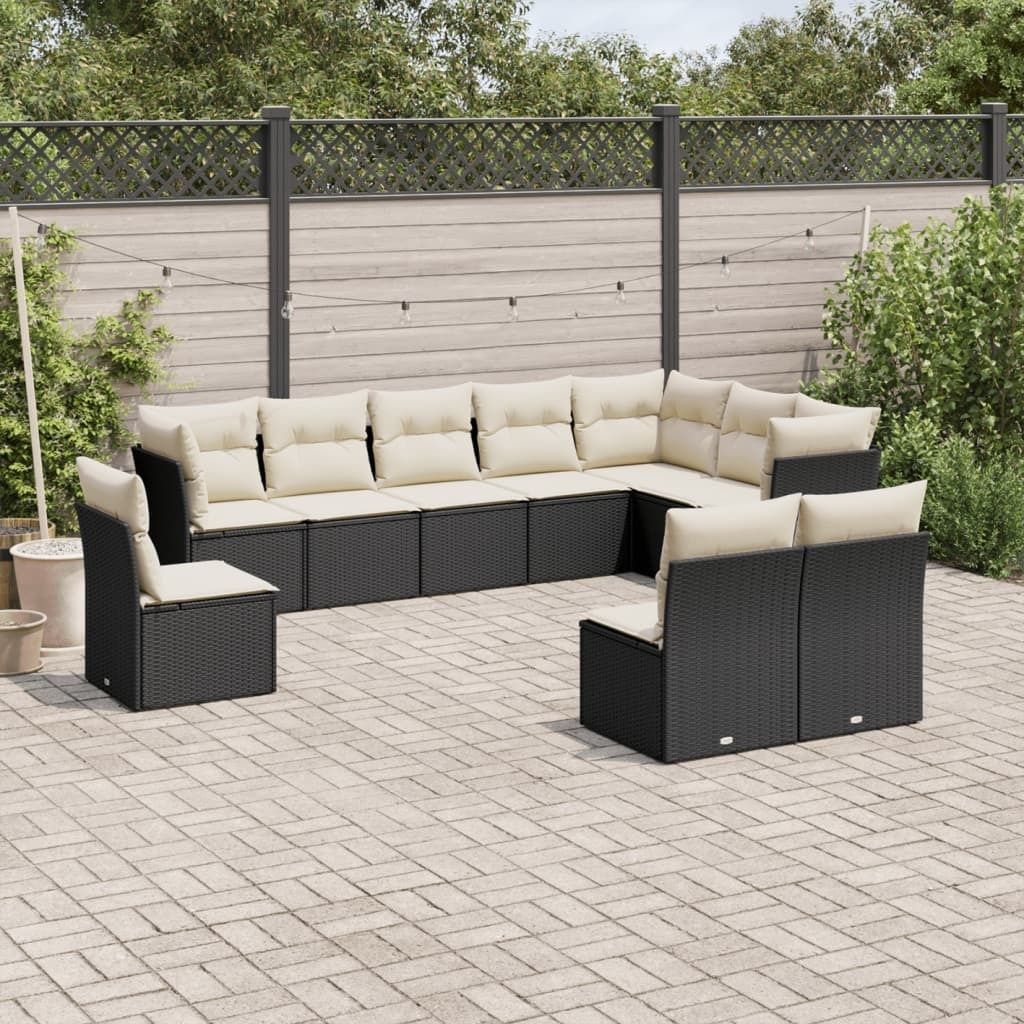 10-tlg. Garten-Sofagarnitur - mit Kissen Schwarz Poly Rattan - Gartenmöbelset 3249635