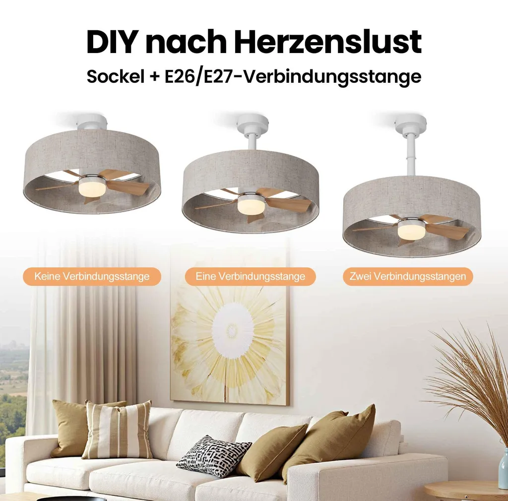 Ventilateur de plafond silencieux AIORBER gris avec télécommande E27