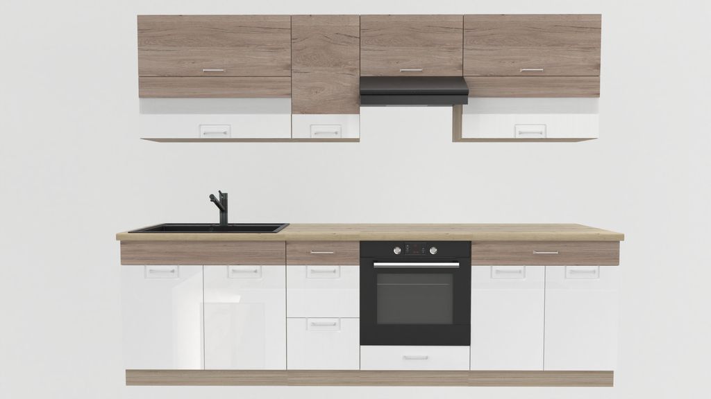 Küchenzeile 270 cm - ECONO A PLUS - Sonoma Eiche - Weiß Produktbild 