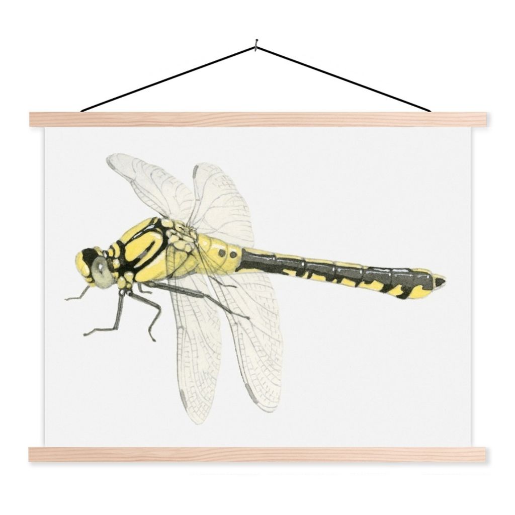 MuchoWow Textilposter Eine Illustration einer gelben Libelle auf einem weißen Hintergrund 40x30 cm mit holzfarbenen Rahmen - Bilder