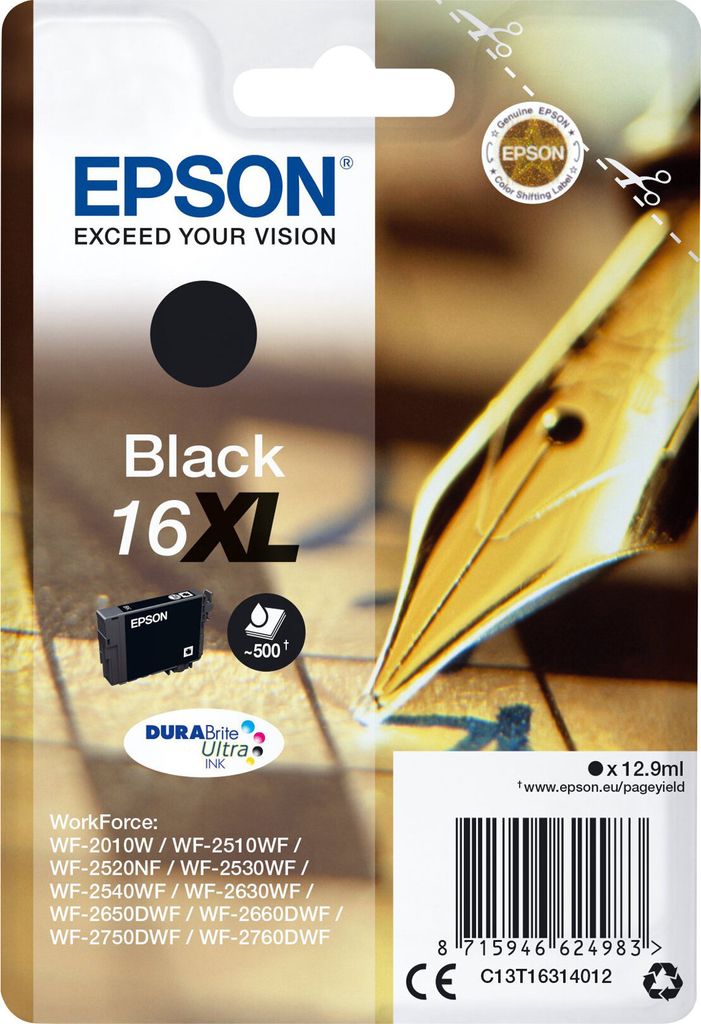 Epson 16XL C13T16314012 XL Schwarz  Original Tinte Produktbild 