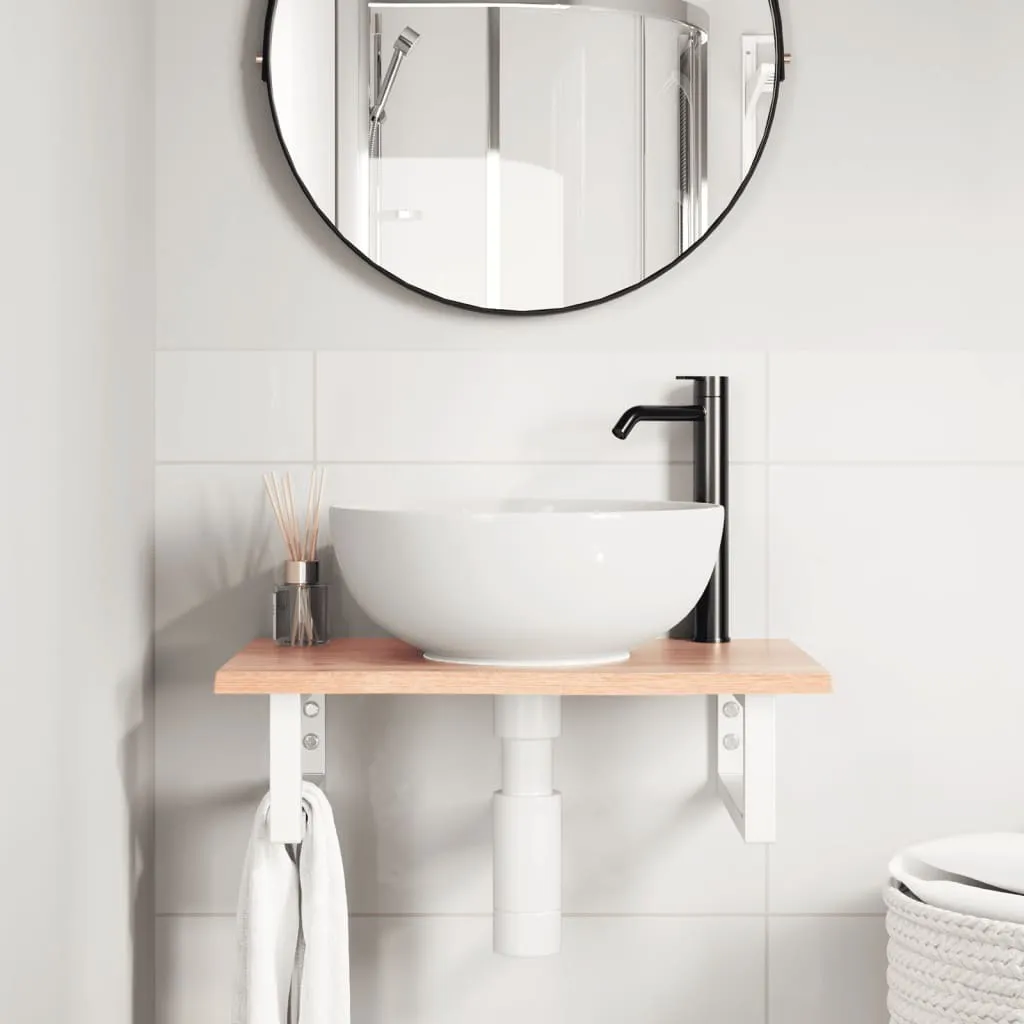 Maison Exclusive - Ripiano a Parete per Lavabo in Acciaio e Massello di Rovere - 3