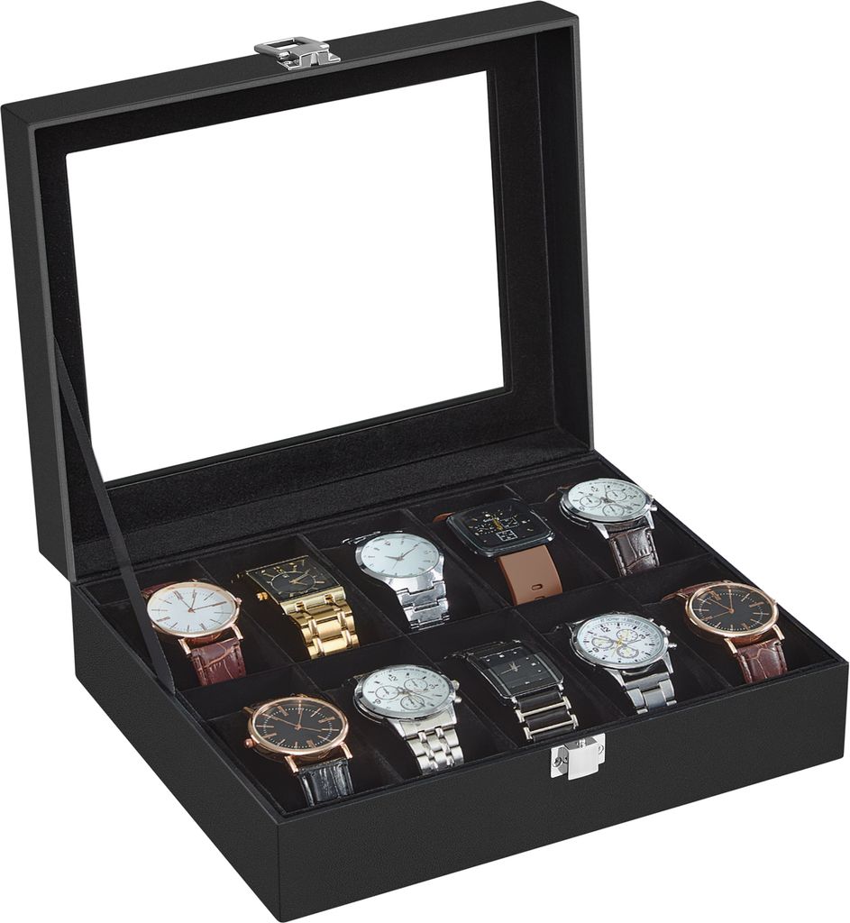 Box na hodinky s 10 přihrádkami, box na hodinky, skleněné Obrázek produktu 