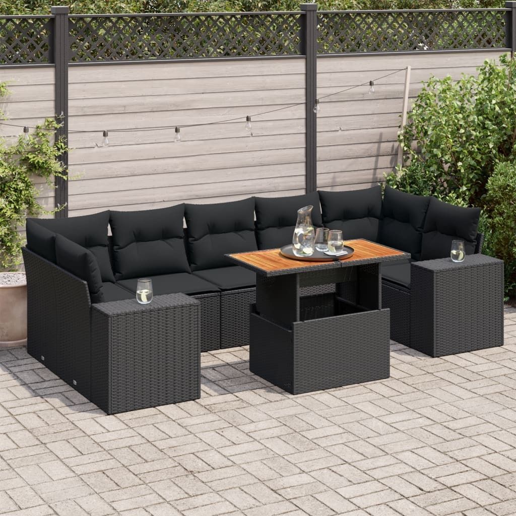 "Rabatt" 8-tlg. Garten-Sofagarnitur - mit sofa - mit Kissen Schwarz Poly Rattan - Lounge-Dining set CC12117