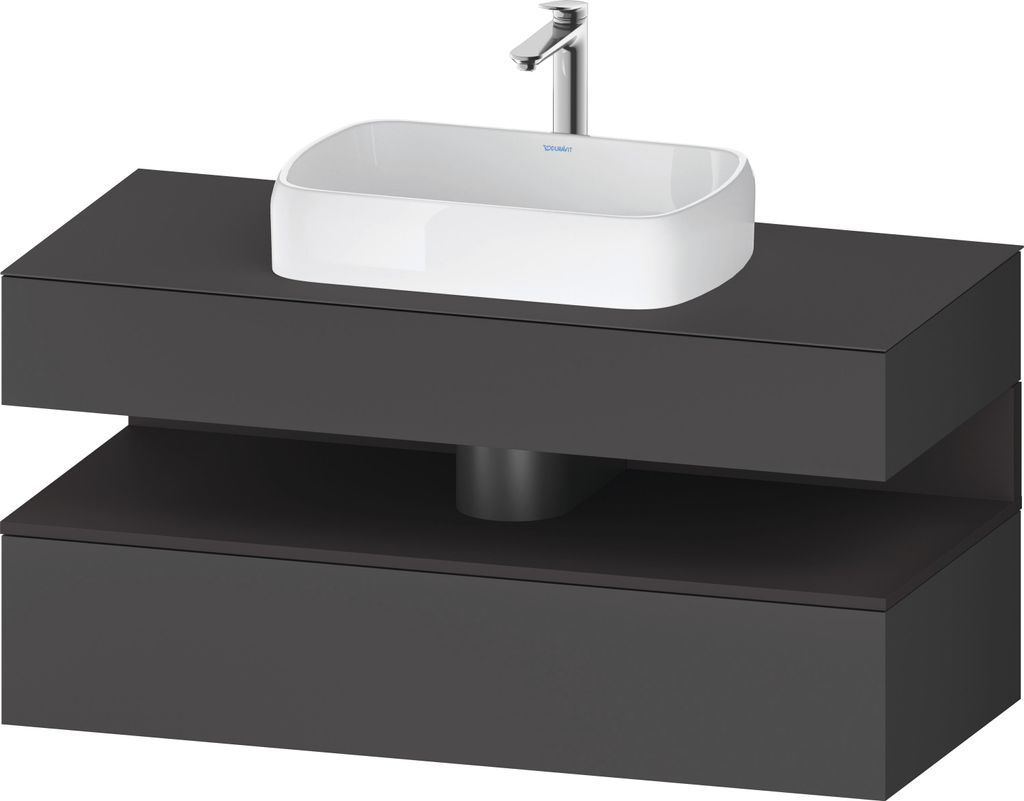Duravit Qatego Konsolenwaschtischunterbau, 1 Auszug, 1 Schubkasten, Ausschnitt mittig, 1200x550x600mm, Nische Graphit Supermatt, QA4732080490010