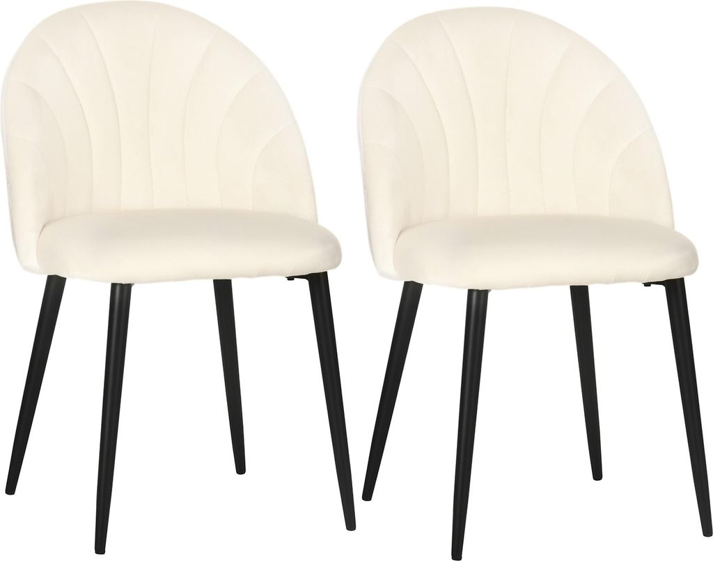 2er-Set Esszimmerstühle im Skandi-Design, Küchenstühle, Samptoptik, Creme + Schwarz