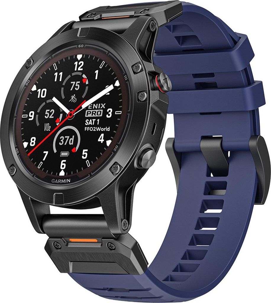 FFO2World Fluorkautschuk-Armband 22 mm – Kompatibel mit Garmin Fenix 5/6/7/8, Fenix E, Epix Gen 2, Quatix 5/6/7 – QuickFit – Blau