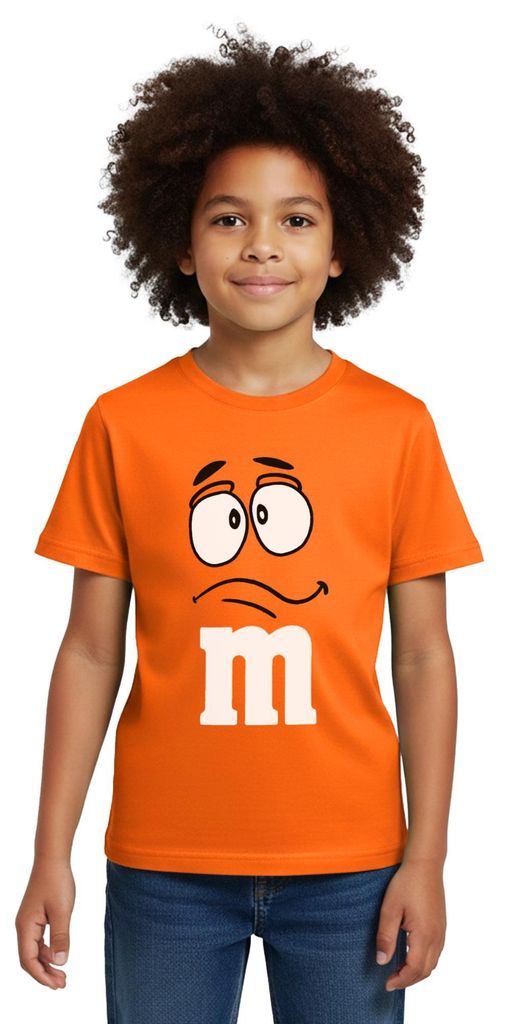 Spreadshirt Oranges M Kostüm Mit Gesicht Karneval Gruppen Kinder T-Shirt, 98/104 (3-4 Jahre), Orange