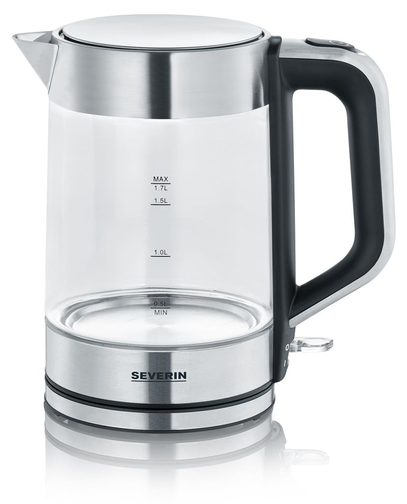 Severin Wasserkocher Glas/Edelstahl, 1,7L, 2200W, kompakt, Produktbild 