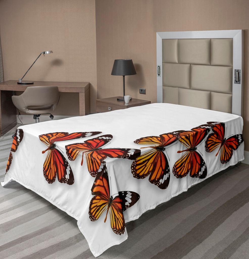 ABAKUHAUS Schmetterlinge Bettlaken, Monarchfalter, die Rahmen Insekten exotisch Natur Druck Ilustration, weiches bequemes oberes Bettlaken für ein...
