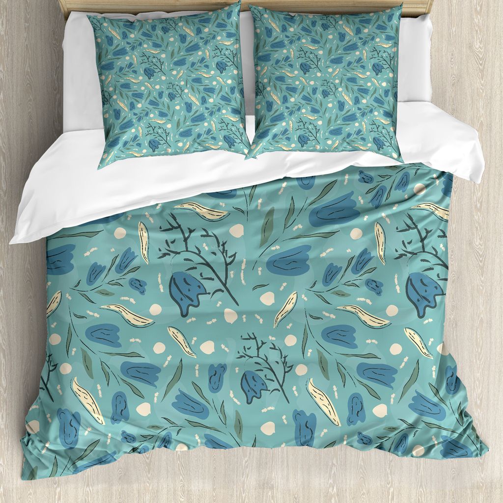 ABAKUHAUS Seafoam Bettbezugs Set Für Doppelbetten, Aquarell Blumenmuster, Milbensicher Allergiker geeignet mit Kissenbezügen, Nachtblau Seafoam E...