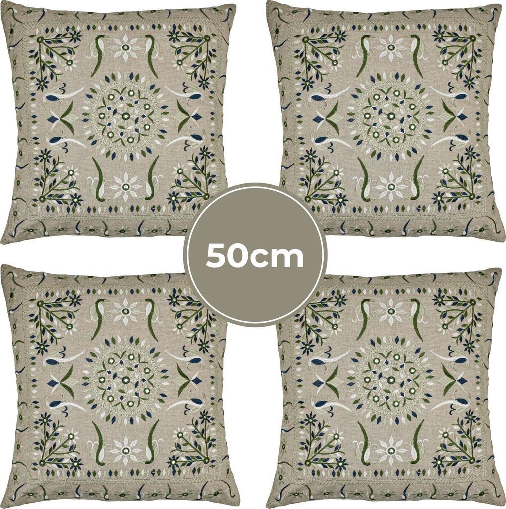 Marrakesch 4er Set Kissenbezug Kissen 50x50 cm groß | Sofakissen Kuschelkissen aus Baumwolle bestickt als Wohnzimmer Deko auf dem Sessel & Sofa | ...