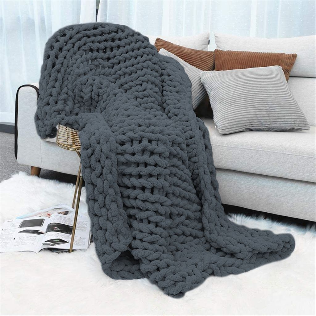 Gestrickte Decke Chenille Garn Handgefertigt Strickdecke Tagesdecke Haustier Bett Stuhl Sofa Arm Stricken Sperrig Decke Zuhause Dekor Geschenk, Dun...