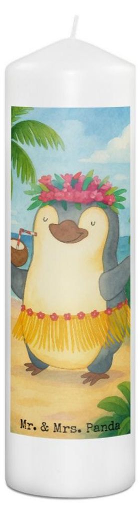 Mr. & Mrs. Panda Kerze Pinguin Kokosnuss Design 29 x 8 cm XL - Weiß - Geschenk, Hawaii, Urlaub, Stumpenkerze, Erinnerungskerze, Erholt, Bedruckte,...