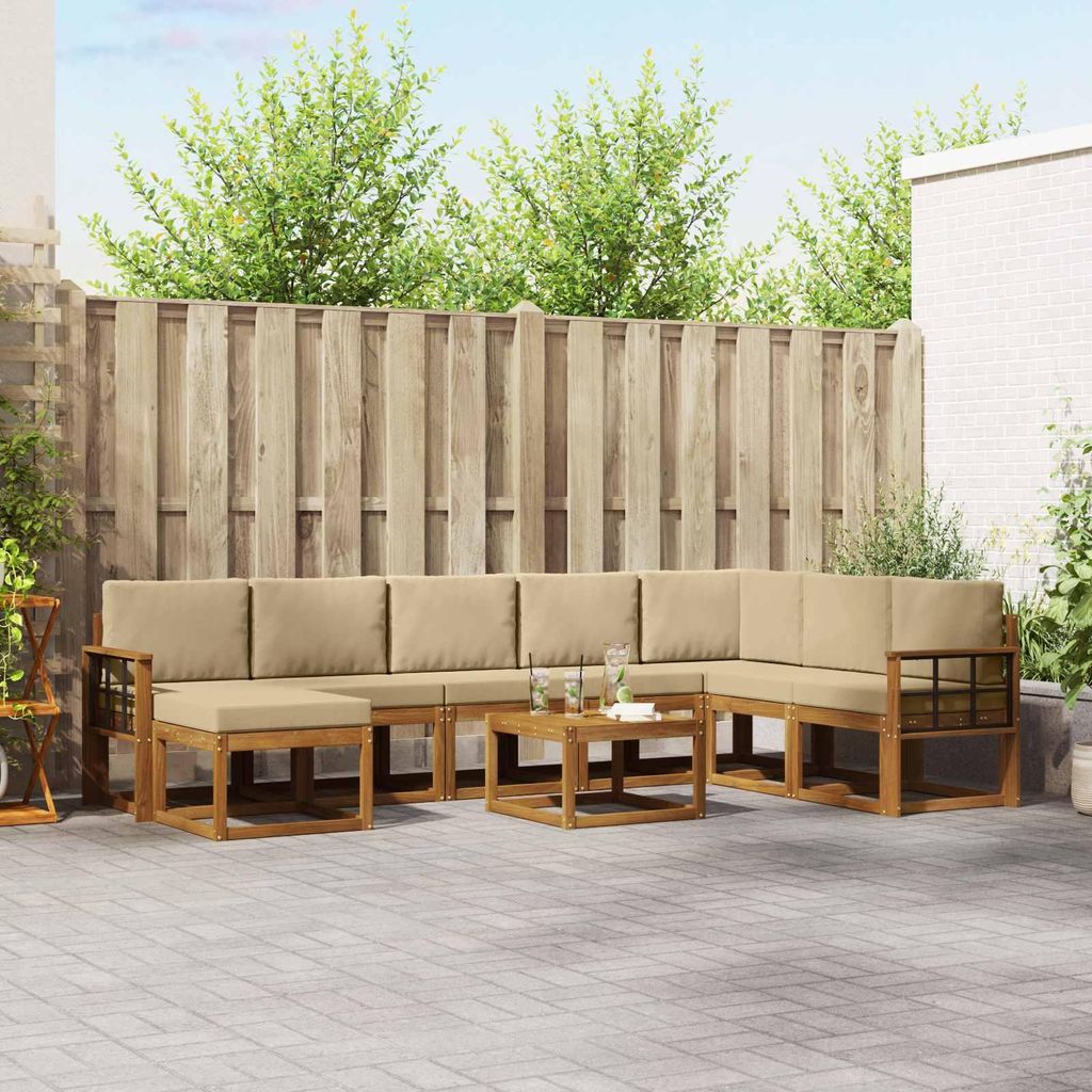 (Robust Möbel)Outdoor-Sofagarnitur - CLORIS - Balkonmöbe/Sitzgruppe - mit Kissen 9 pcs - Moderne Design - Natur und Beige - Gartensofas NeuM...