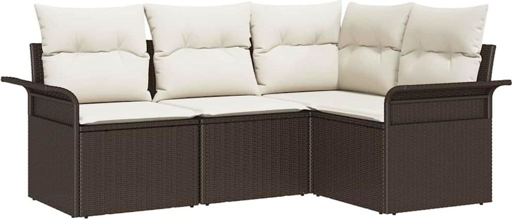 Gartensofa-set mit Kissen 4 pcs Braun Poly-Rattan