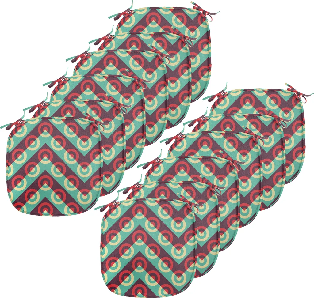 ABAKUHAUS Cuscino geometrico per sedie da sala da pranzo, stile pop art retrò anni '50, cuscino decorativo impermeabile con cinturini per sedie da cucina, 40 cm x 40 cm, confezione da 12, verde mare marrone castagna