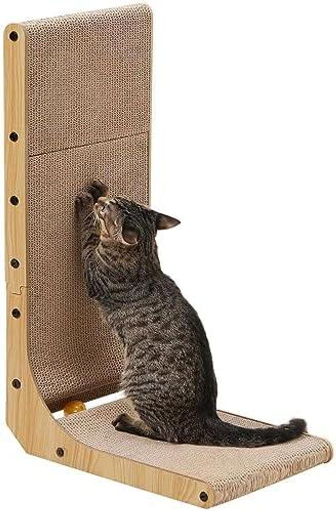Kratzbrett Katzen, 68 cm hohe L f?rmige Kratzpappe fš¹r Katzen, widerstandsf?hig Katzenkratzbrett mit Ballspielzeug, Kratzm?bel aus hochwertiger ...