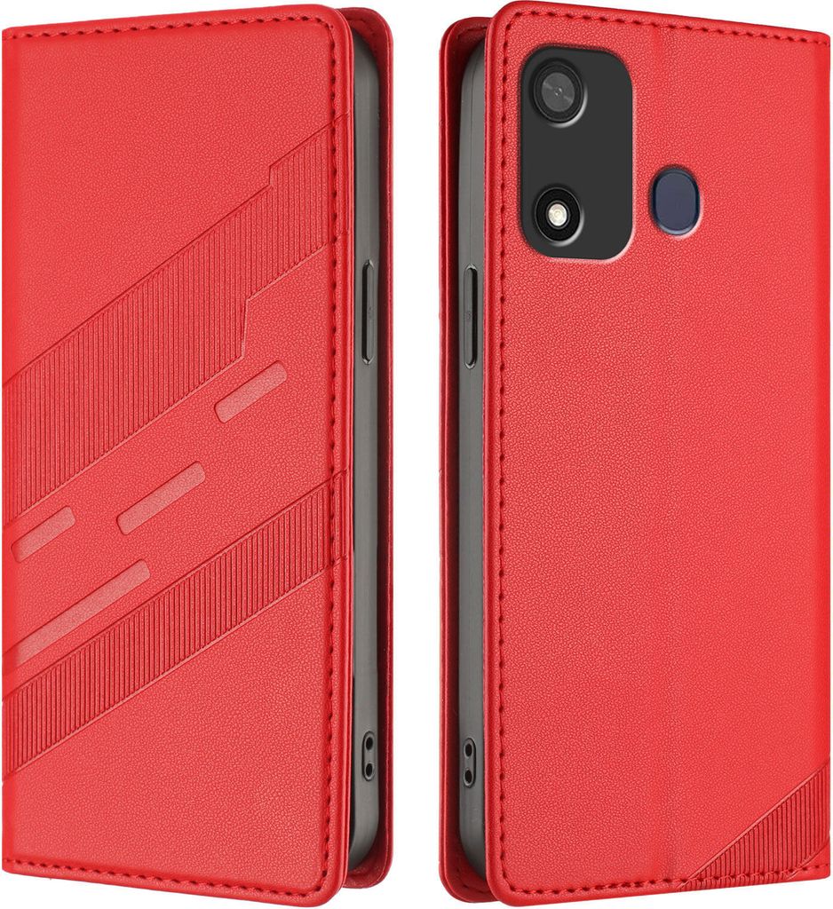 Hülle für itel P17/itel P17 Pro/itel A27, Kunstleder Brieftaschen Handyhülle mit Kartenfach und Standfunktion Rot