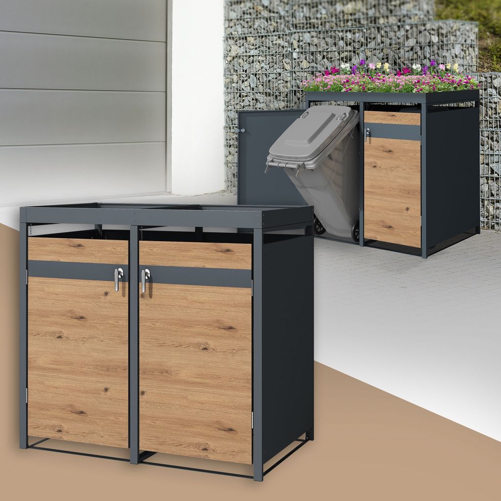 ML-Design Mülltonnenbox mit Pflanzdach für 2 Tonnen 240L Produktbild 