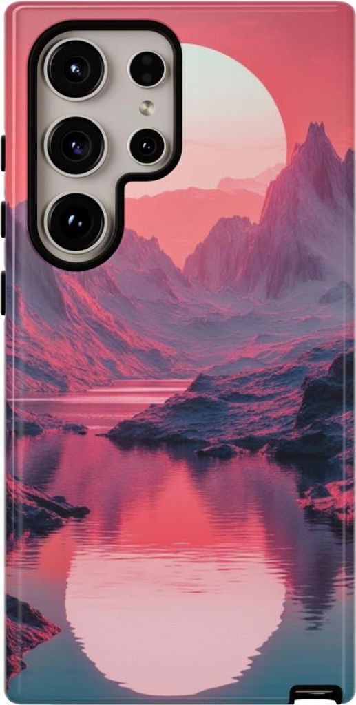 Pinkfarbener Sonnenuntergang über Gebirgsfluss – Hülle Kompatibel mit Samsung Galaxy S24 Ultra