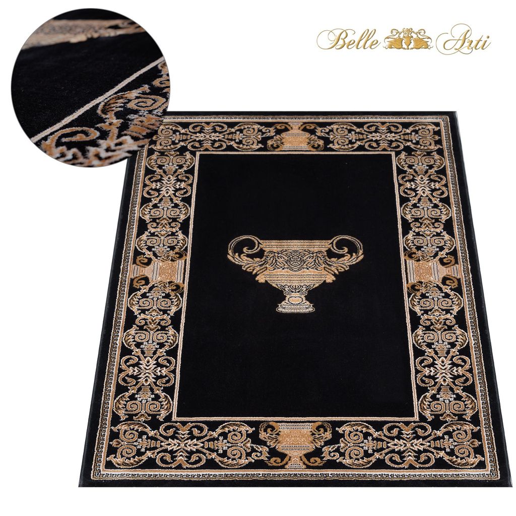 Eleganter Designer Teppich Schwarz/Gold mit Griechischer Amphora 120x170 cm