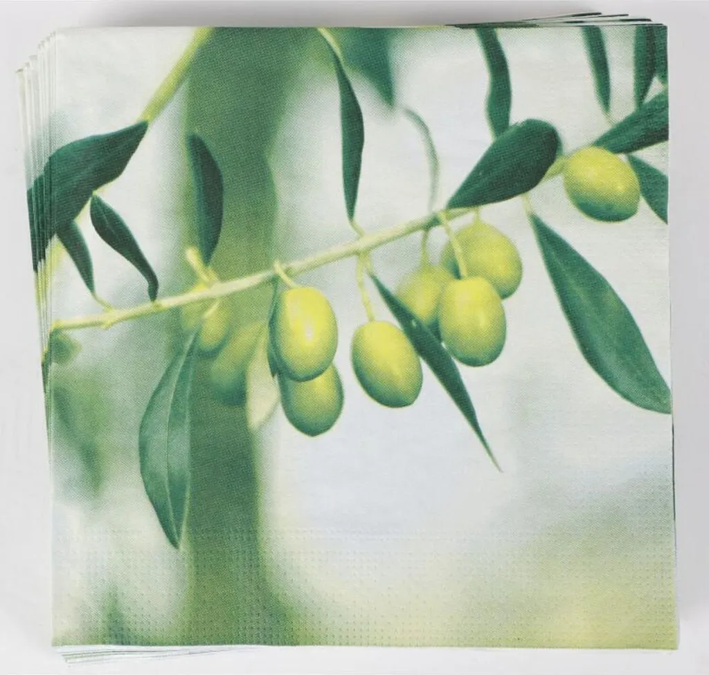 Serviettes en papier 3 plis 33x33cm motif olives - lot de 20 paquets