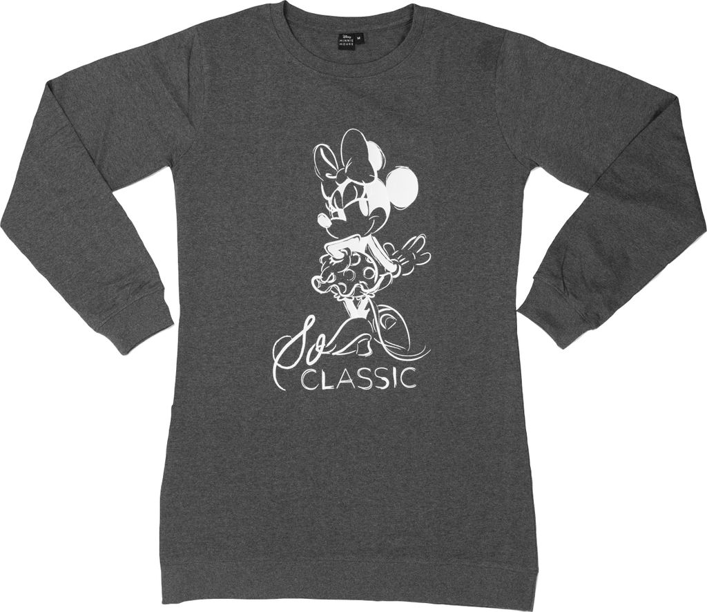 Disney Minnie Mouse Nachthemd für Damen - So classic Schlafshirt Pyjama Langarm Oberteil Grau S