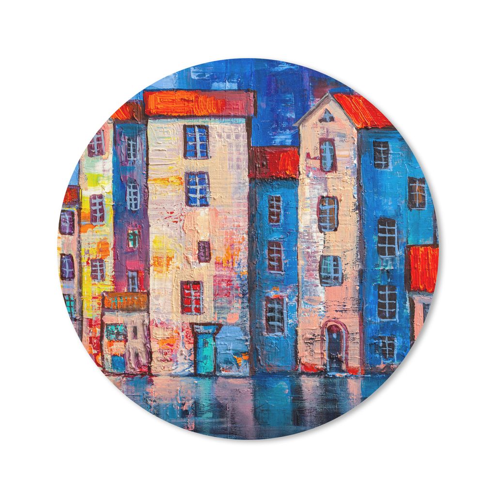 MuchoWow Mauspad Mousepad Gemälde - Ölfarbe - Haus - Wasser 50x50 cm - Mousepads - Maus Mat - Pad - Mausunterlage - Vinyl