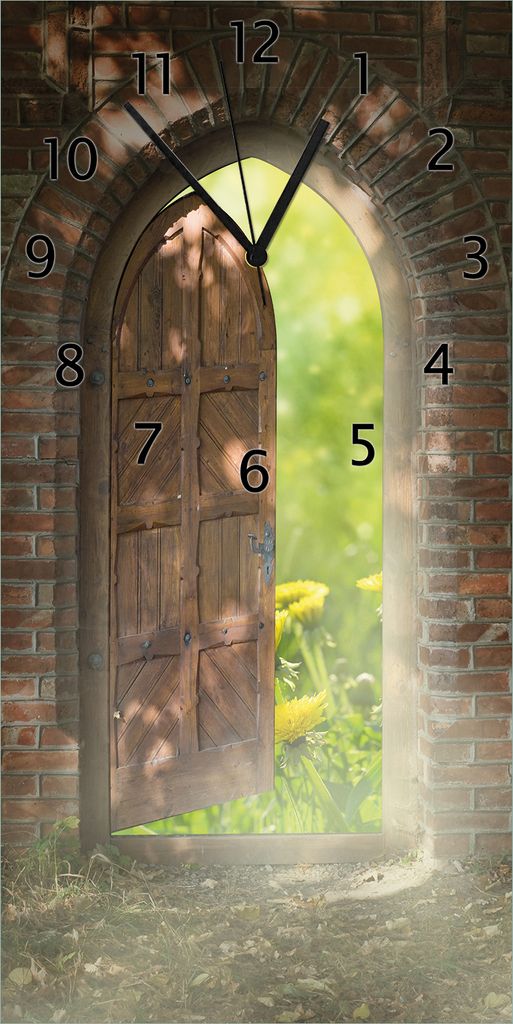 Wallario Design Wanduhr Offene Pforte aus Echtglas, Größe 30 x 60 cm