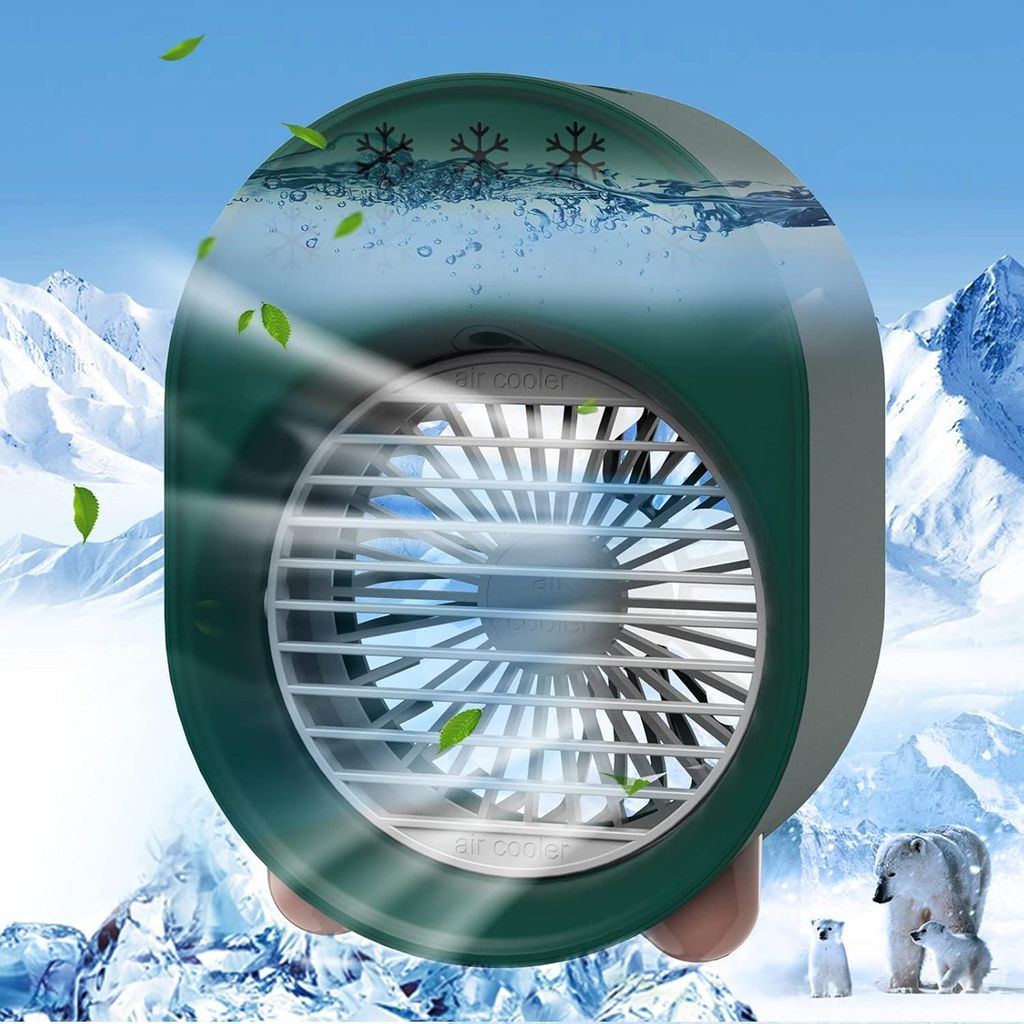 Tragbarer Verdunstungsluftkühler, 3-in-1-USB-Ventilator für kleine Räume/Büros/Studentenwohnheime/Schlafzimmer/Camping Dunkelgrün