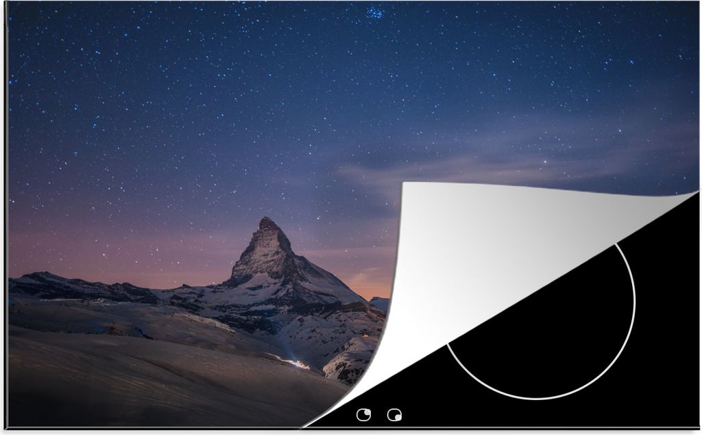 KitchenYeah Herdabdeckplatte Matterhorn unterm Sternenhimmel , 80x52cm, Küche Deko, Glaskeramikfeld Herdabdeckung, Abdeckplatte fùr Kochfeld