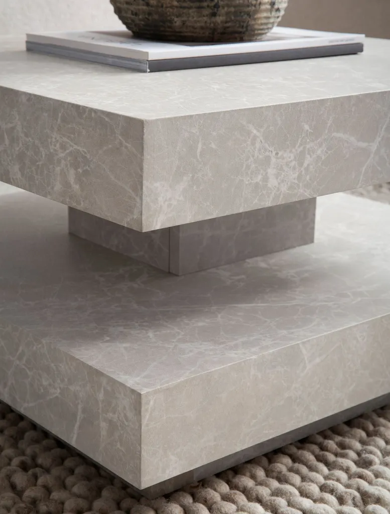 Table basse aspect pierre sable 60x60 cm design moderne et robuste - 5