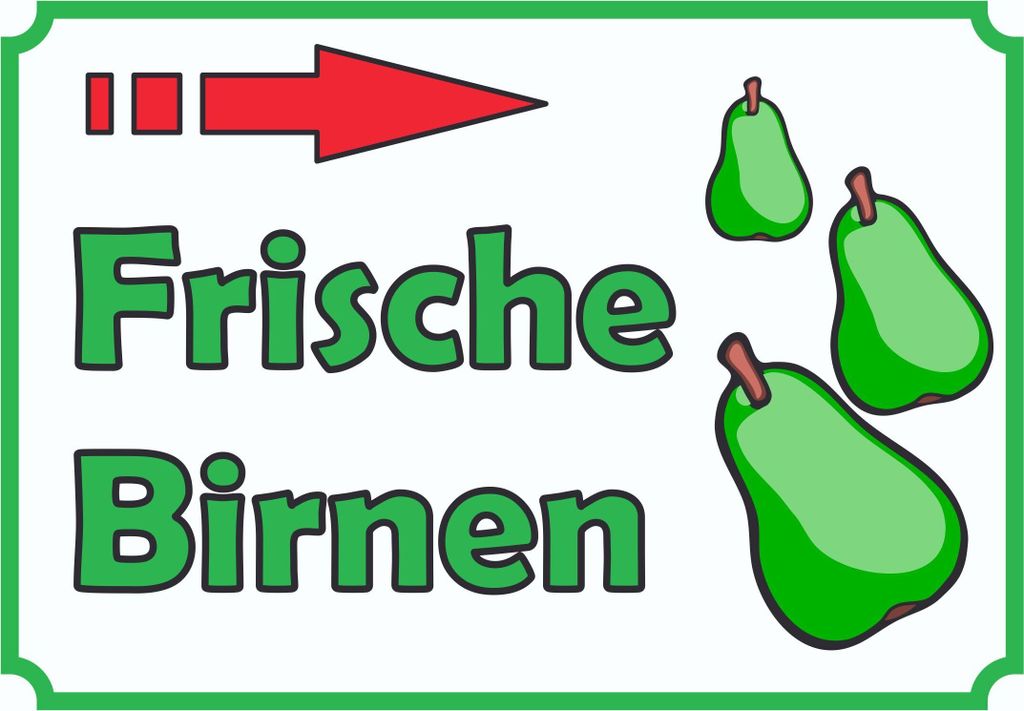 Verkaufsschild Schild Frische Birnen zu verkaufen mit Pfeil nach rechts A6 (105x148mm)