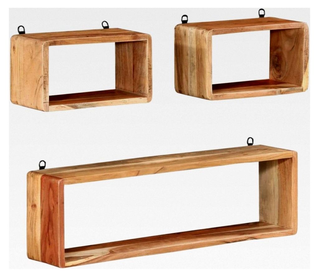 3-teiliges Wandwürfelregal-Set aus massivem Akazienholz, schwebendes Regal zur Wandmontage für Schlafzimmer, Wohnzimmer, Bad und Küche