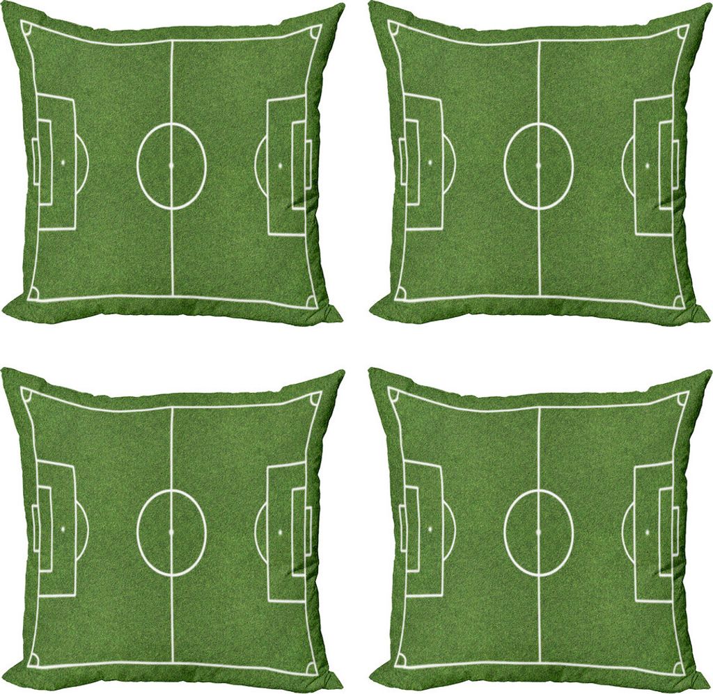 ABAKUHAUS Teen Zimmer Kissenbezug Set (4 Stück), Fußball-Stadion-Feld, Moderner Doppelseitiger Digitaldruck, 50 cm x 50 cm, Farn-Grün Weiß