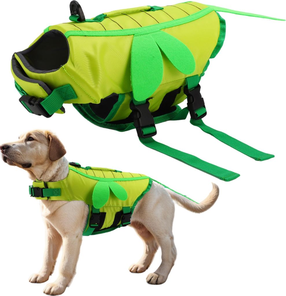 Verstellbare Schwimmweste für Hunde in Bienenform zum Schwimmen und Bootfahren M Grün
