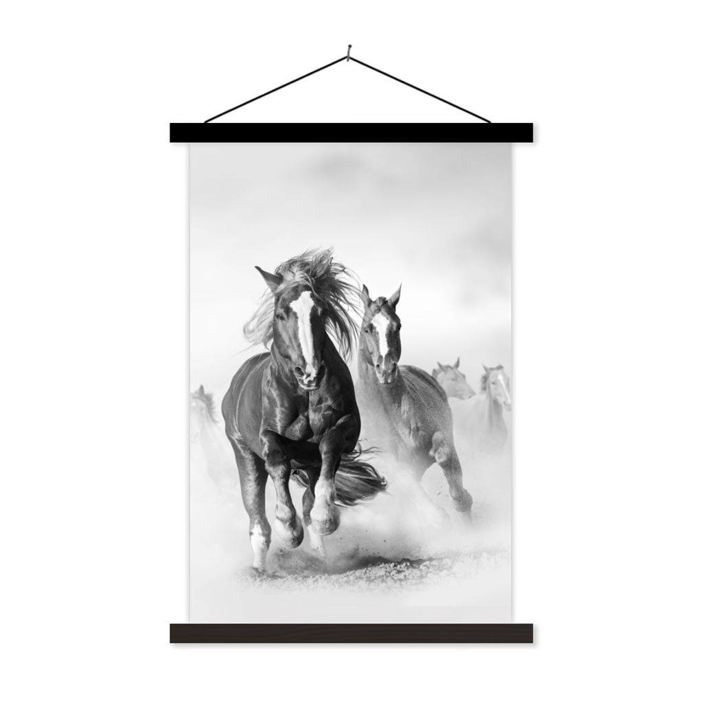 MuchoWow Textilposter Pferde - Tiere - Illustration 40x60 cm mit schwarzem Rahmen - Wanddekorationen
