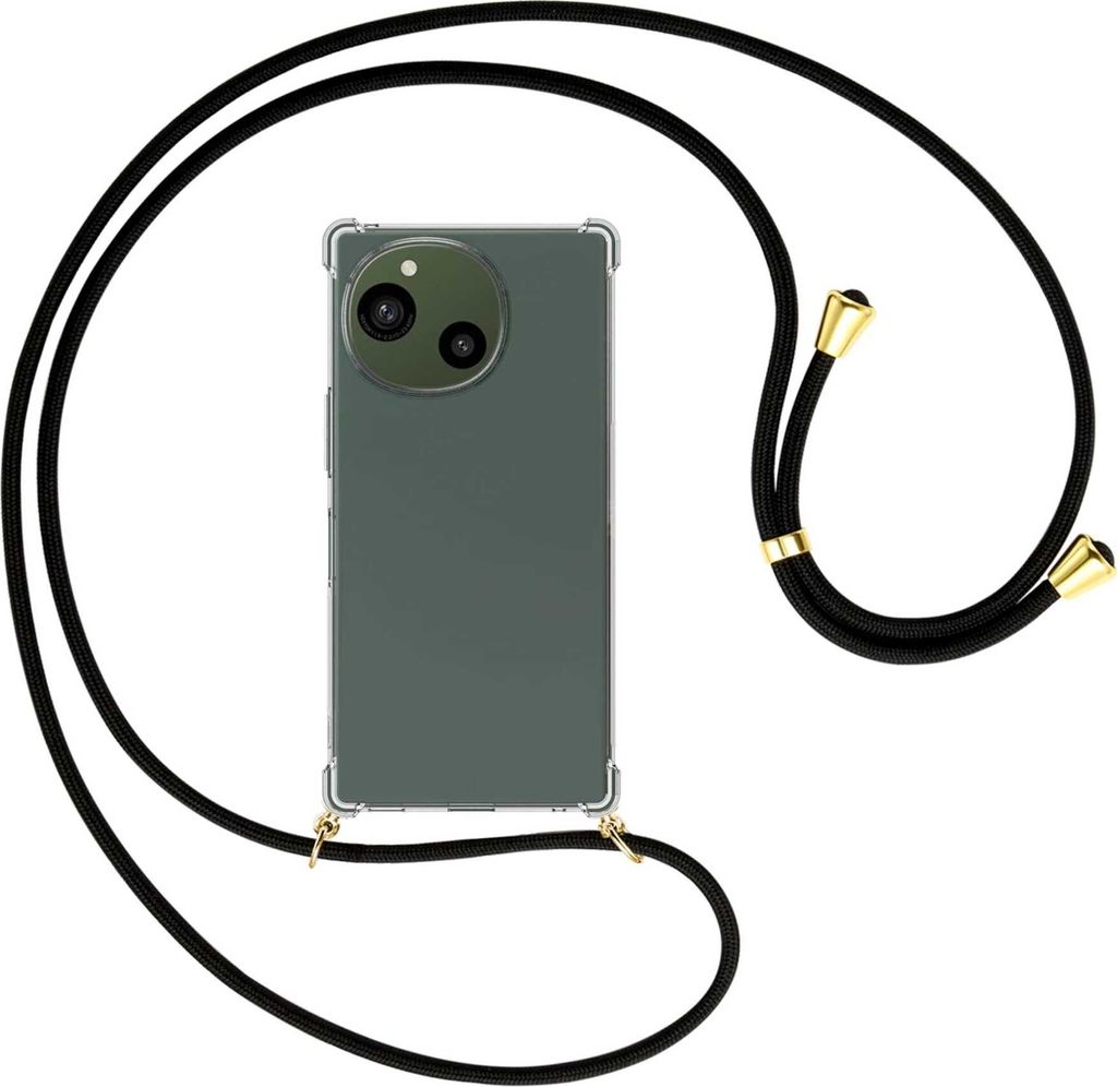 Handykette Backcover-Schutzhülle mit Band (Metall goldfarben) für Sharp Aquos R9 - schwarz