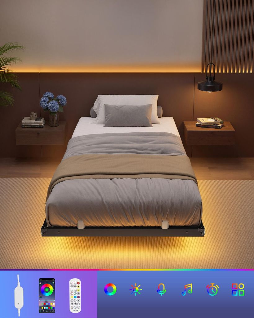Rám postele VASAGLE 90 x 200 cm s LED osvětlením, portem Obrázek produktu 