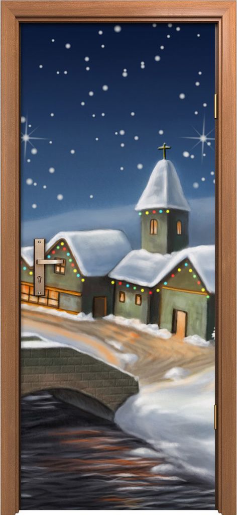 Türposter 80x200 cm Türaufkleber Türtapete Türfolie Klebefolie Kunst Winterstadt Weihnachtslandschaft