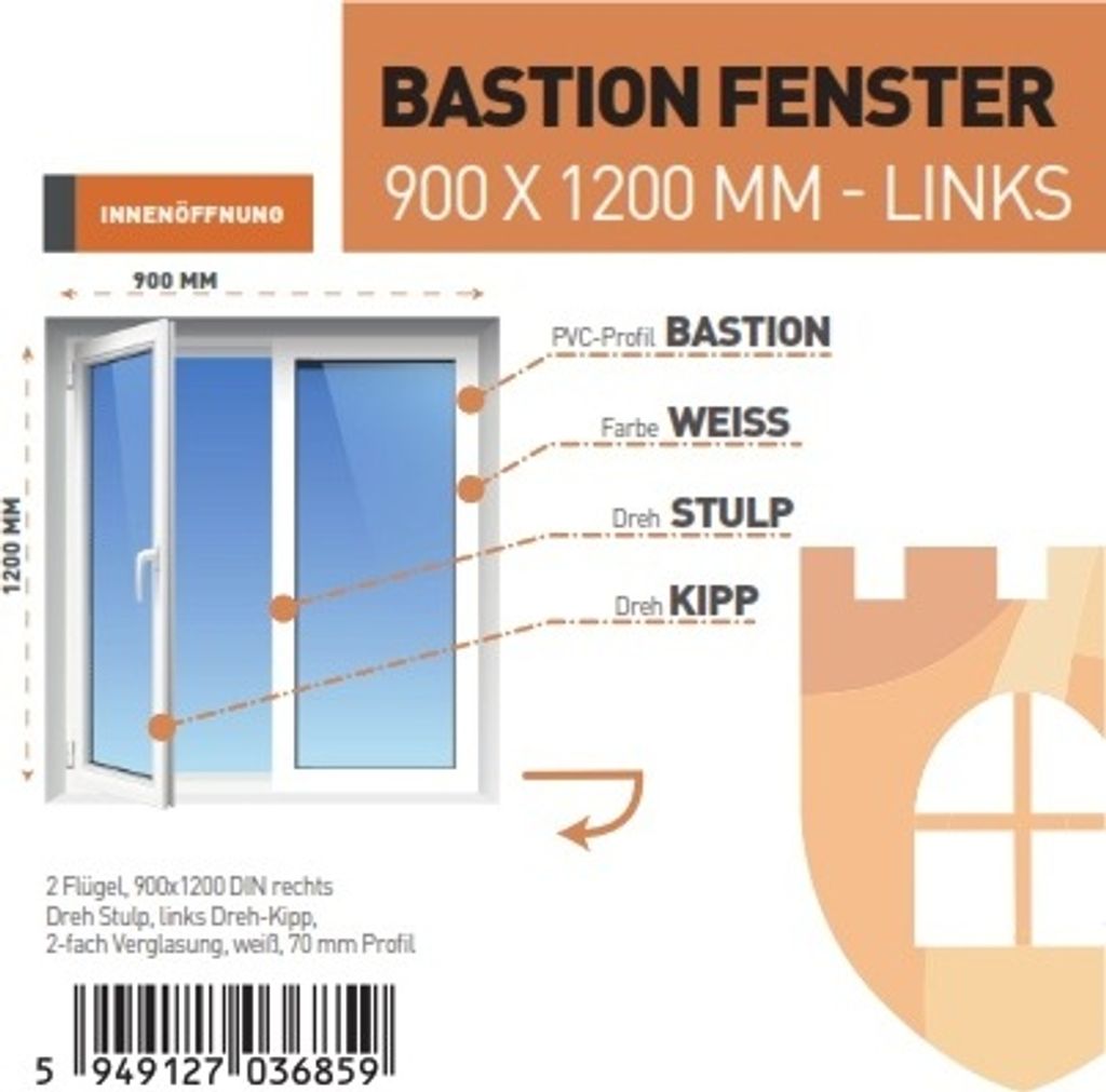 Bastion Kunststofffenster 2-flügelig - 1000x1200mm Mit RC2 Sicherheit | Anthrazit/Weiß 70mm Profil