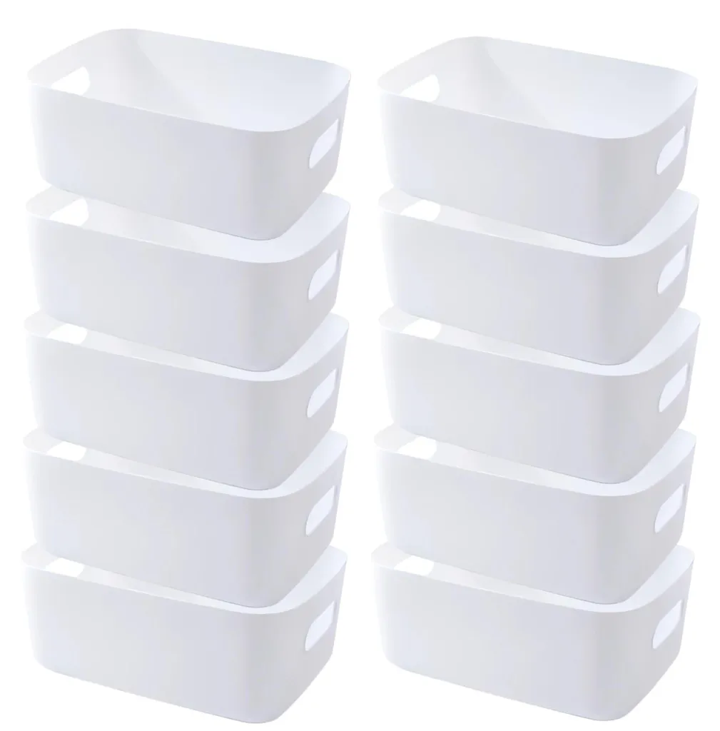 Bacs de rangement avec poignées ergonomiques lot de 10 pièces blanc